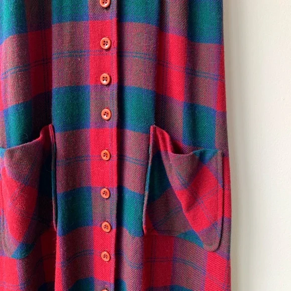 Vintage 70s Plaid Sleeveless Wool Maxi Pinafore Dress - Picture 3 of 6